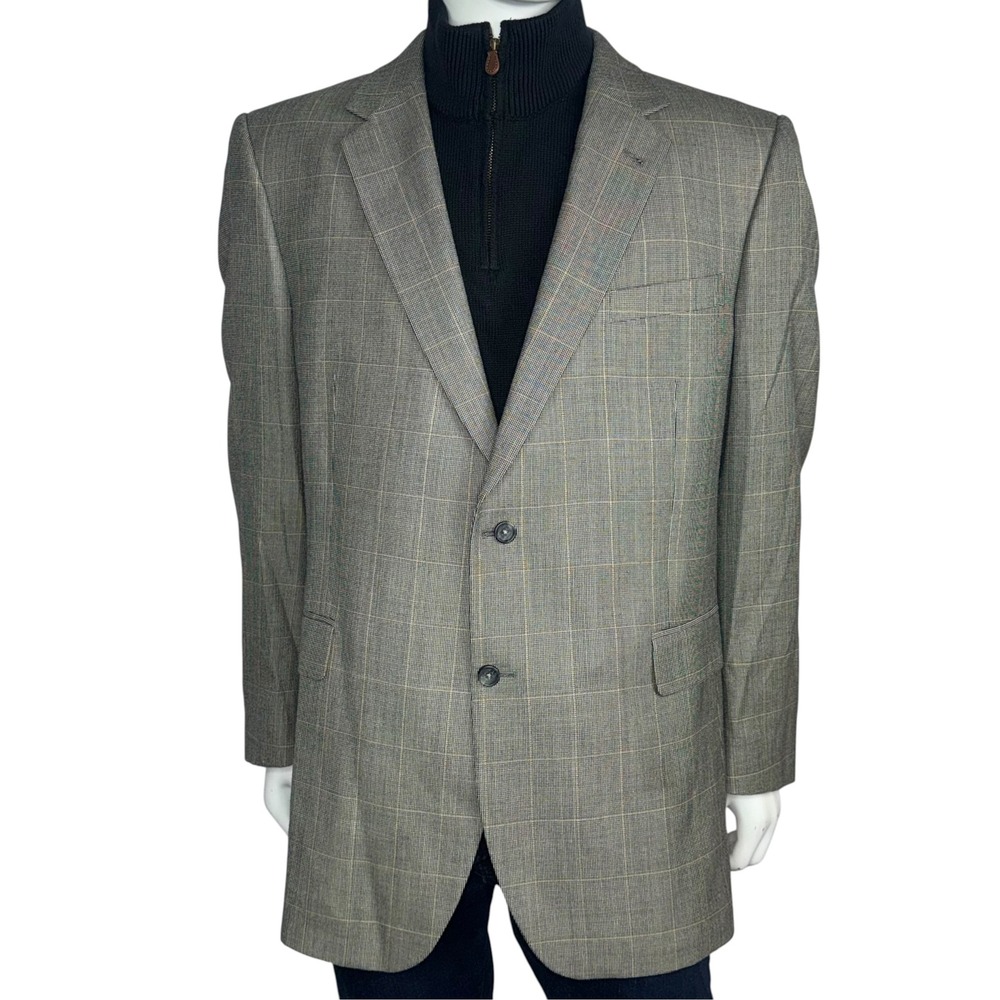 Jos A Bank Signature Collection 46L Silk Wool Glen Plaid Sport Coat Gray Blazer